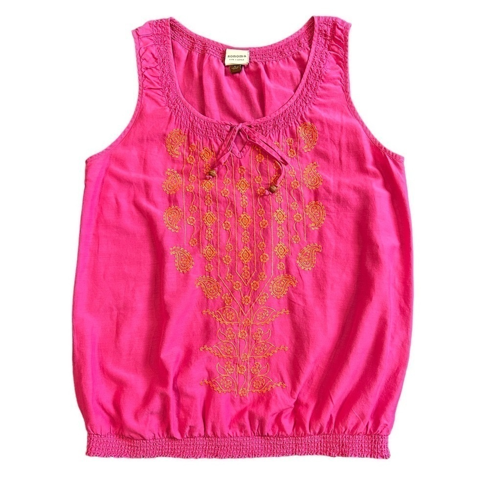 Sonoma Pink Sleeveless Top w/ Orange Embroidery & Bead Accent Sz. S